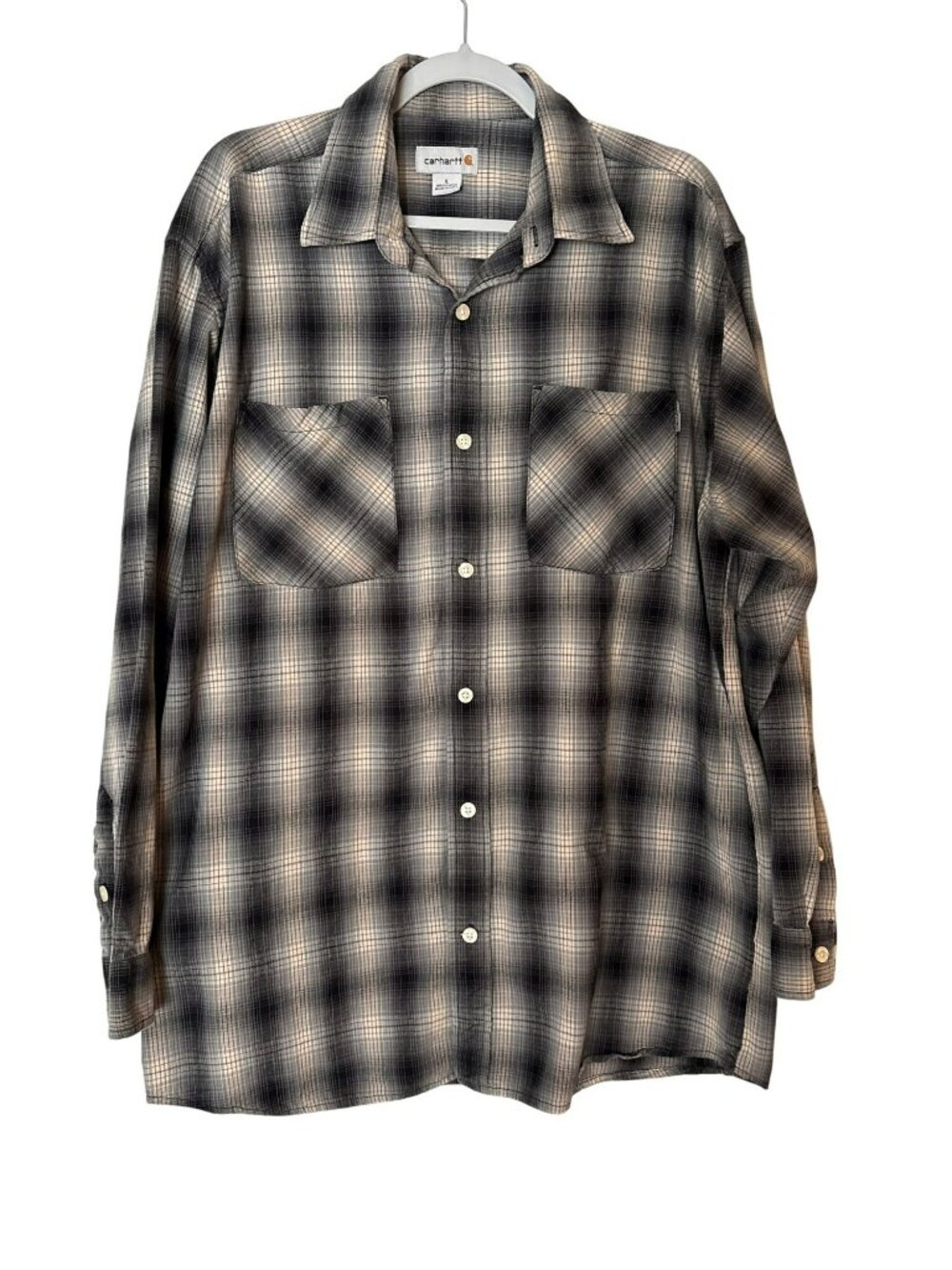 Carhartt Men's Lightweight Plaid Cotton S255 Long Sleeve Button-Up Shirt Size L